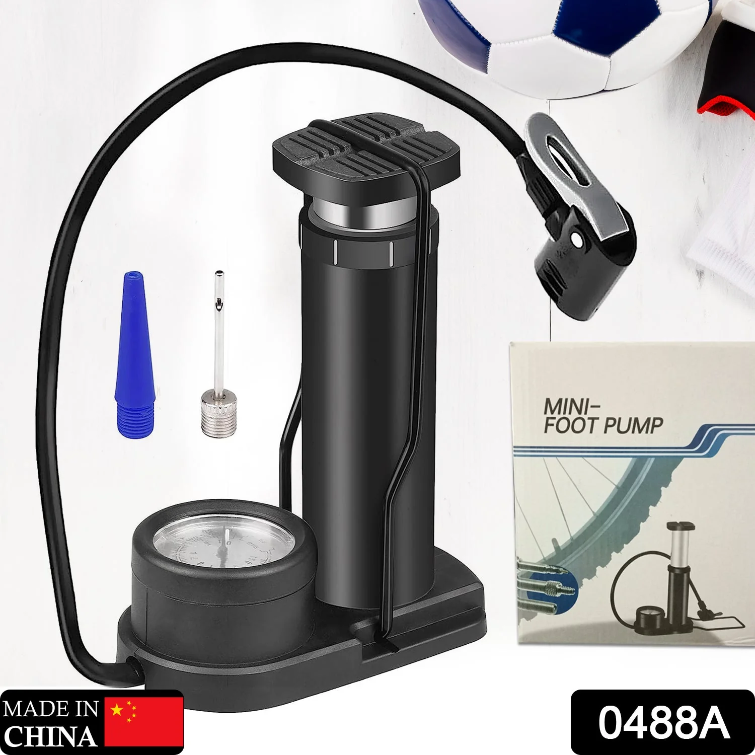 0488A Foot Pump | Portable High Pressure Foot Air Pump Heavy Compressor Cylinder with Pressure Gauge Floor Pump for Motorbike, for Cars, Bicycle, Football, Cycle Pump - Image 2