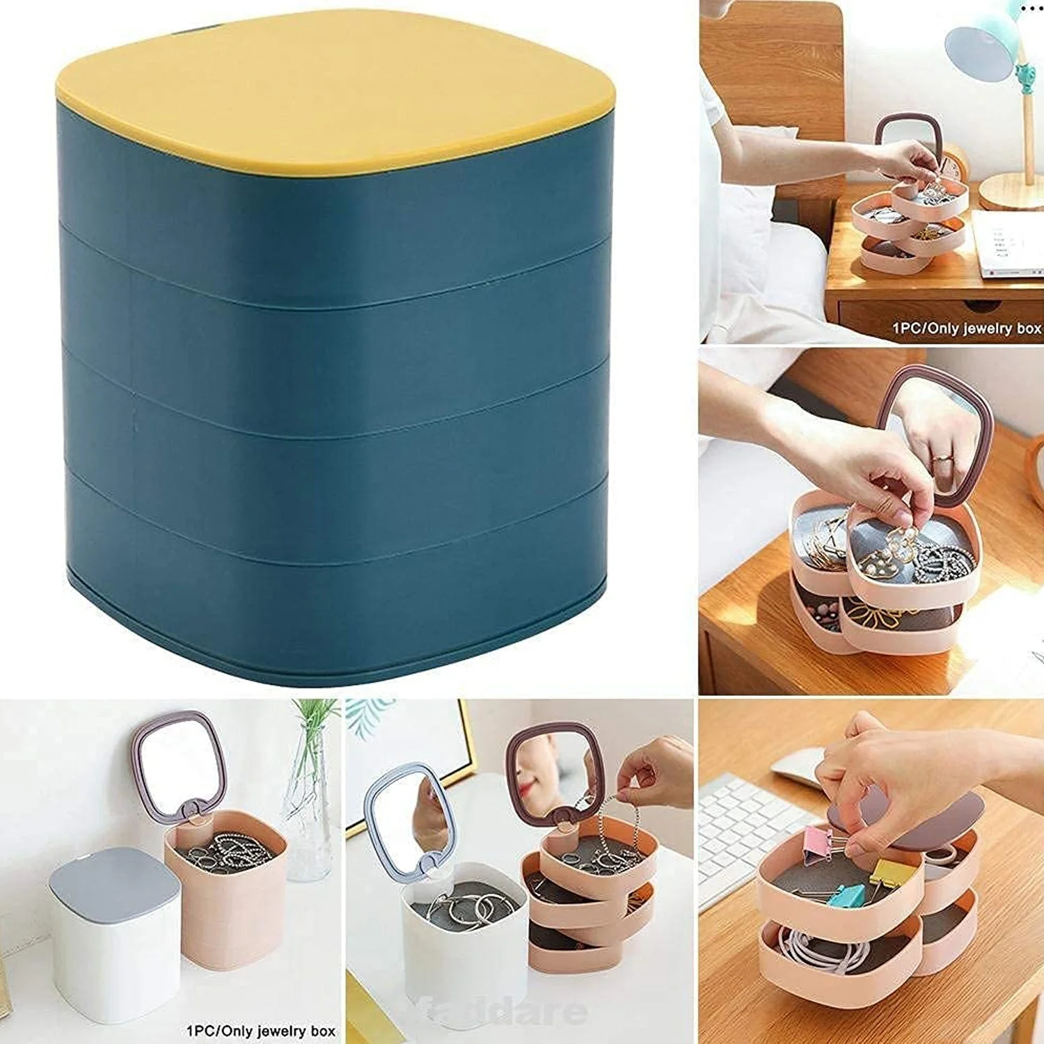 4023 4 Layers Jewellery Box, 360 Degree Rotating Jewelry Box, Jewelry and Earring Organizer Box with Mirror, Accessory Storage Box (Multicolor) - Image 3