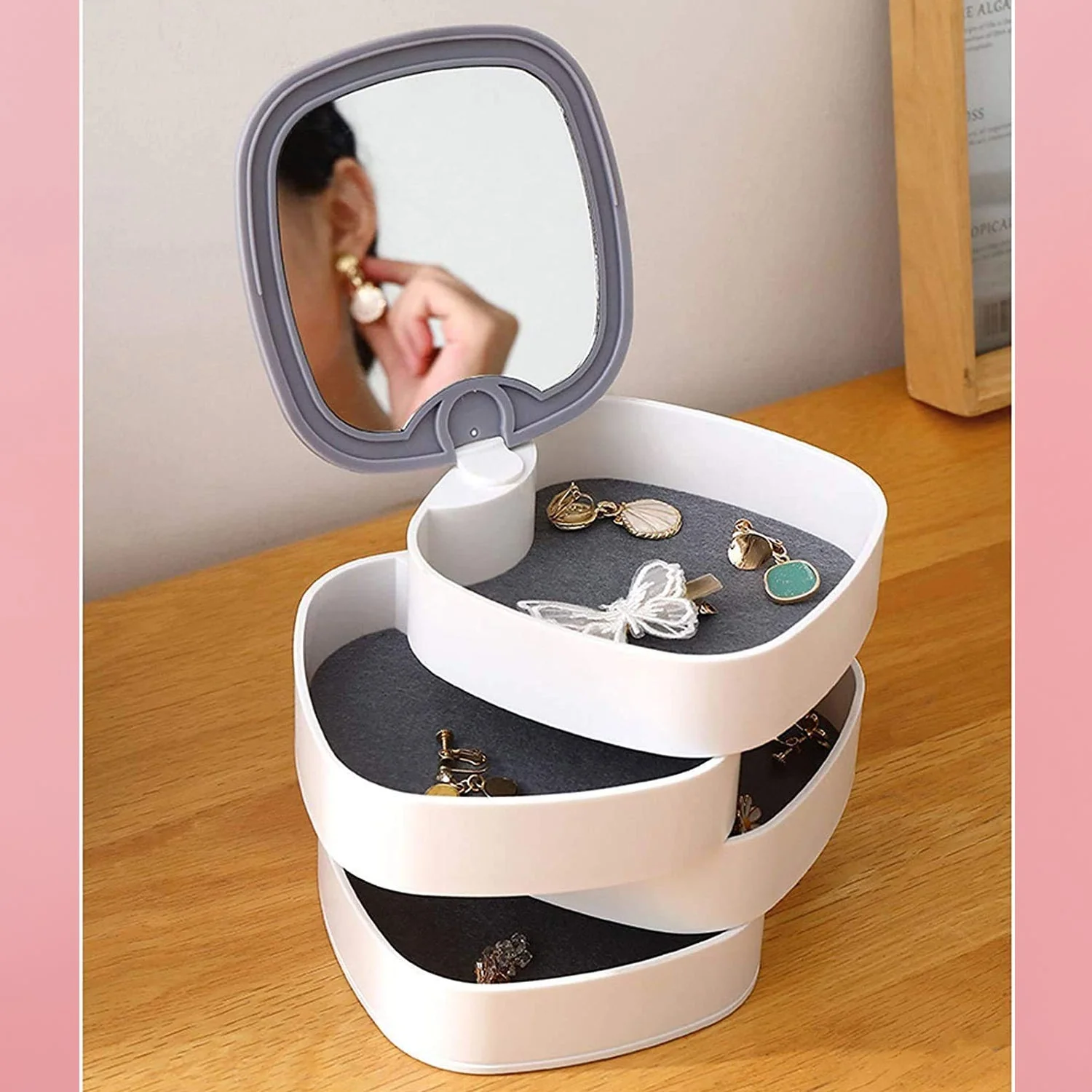 4023 4 Layers Jewellery Box, 360 Degree Rotating Jewelry Box, Jewelry and Earring Organizer Box with Mirror, Accessory Storage Box (Multicolor) - Image 4
