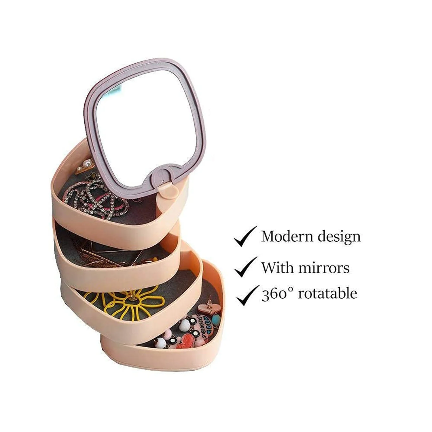 4023 4 Layers Jewellery Box, 360 Degree Rotating Jewelry Box, Jewelry and Earring Organizer Box with Mirror, Accessory Storage Box (Multicolor) - Image 8