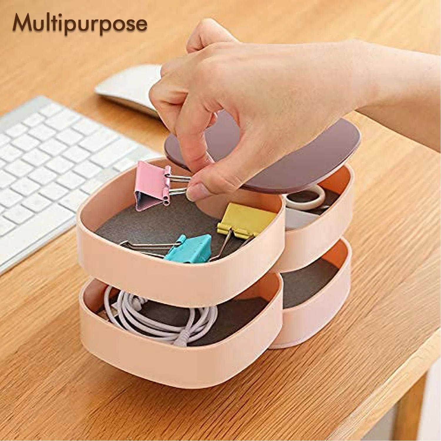 4023 4 Layers Jewellery Box, 360 Degree Rotating Jewelry Box, Jewelry and Earring Organizer Box with Mirror, Accessory Storage Box (Multicolor) - Image 9