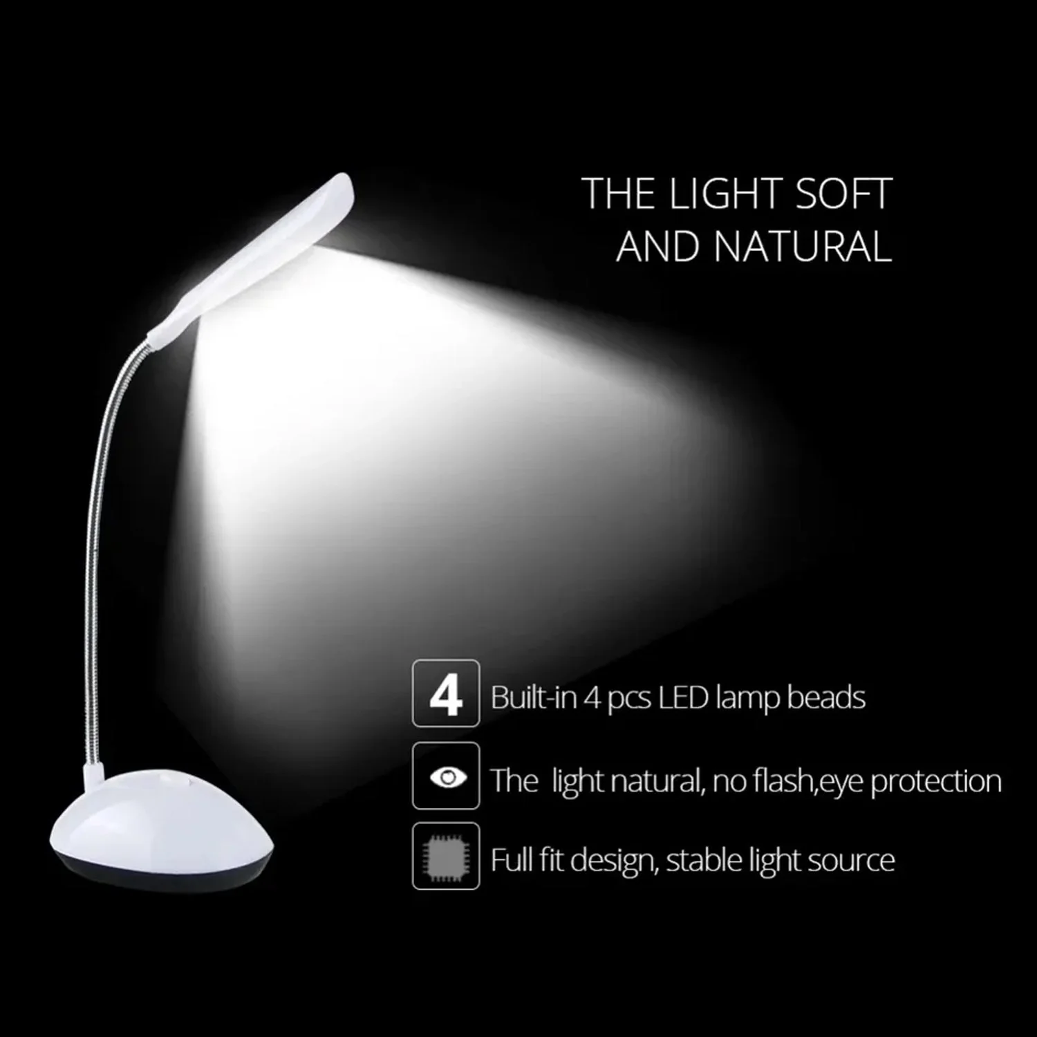 0255A Fashion Wind LED Desk Light, LED Lamps Button Control, Portable Flexible Neck Eye-Caring Table Reading Lights for Reading/Relaxation/Bedtime - Image 3