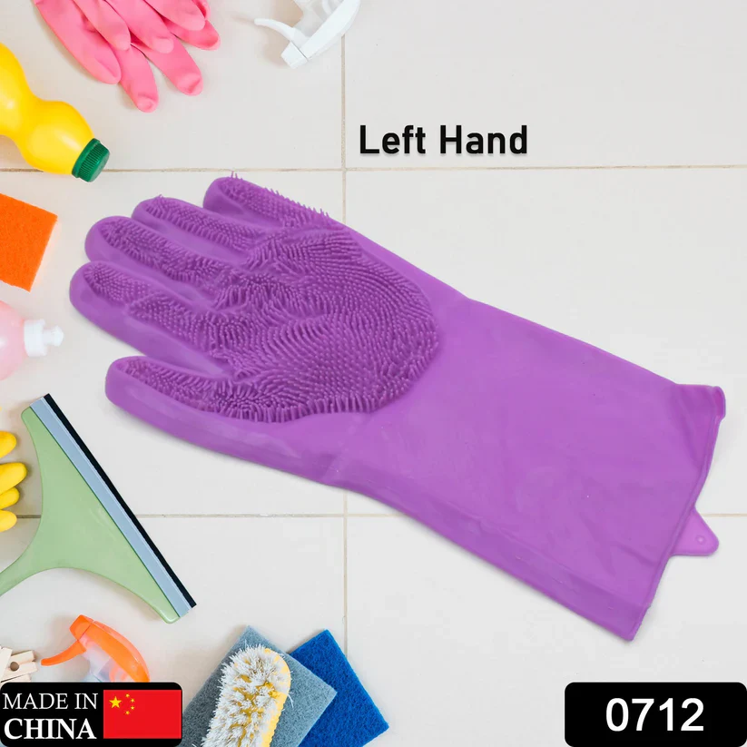 0712 Single Left-Handed Silicone Dishwashing Glove: Scrubber, Reusable, Kitchen Cleaning