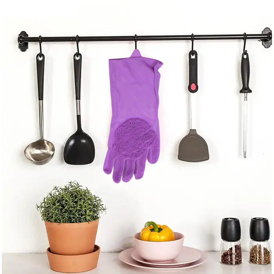 0712 Single Left-Handed Silicone Dishwashing Glove: Scrubber, Reusable, Kitchen Cleaning - Image 8