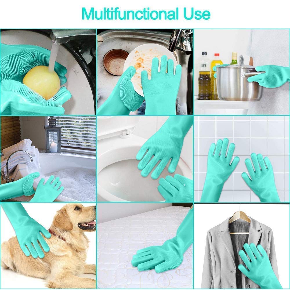 0714 Reusable Silicone Cleaning Brush Scrubber Gloves (Multicolor) - Image 3