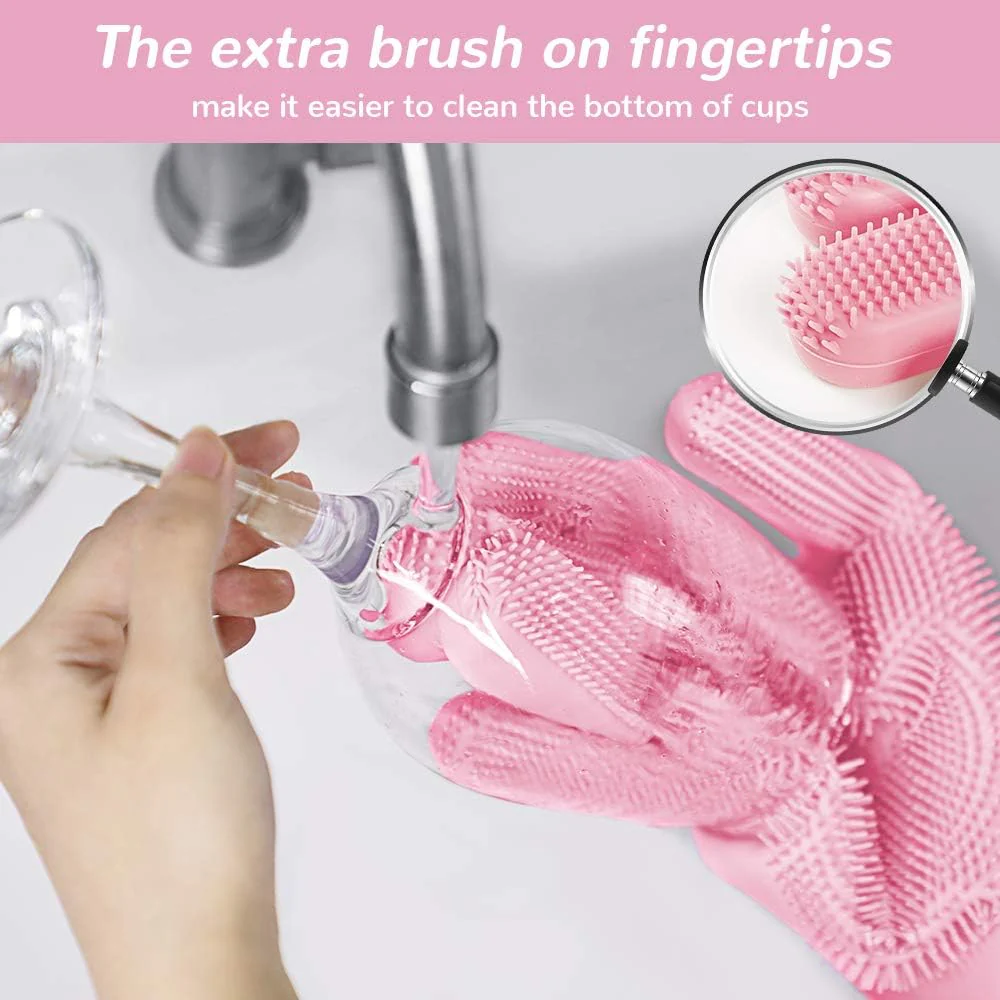 0714 Reusable Silicone Cleaning Brush Scrubber Gloves (Multicolor) - Image 4