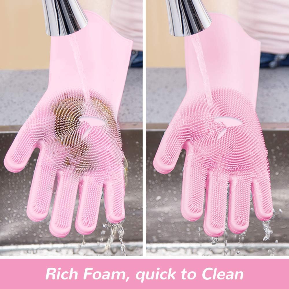 0714 Reusable Silicone Cleaning Brush Scrubber Gloves (Multicolor) - Image 6