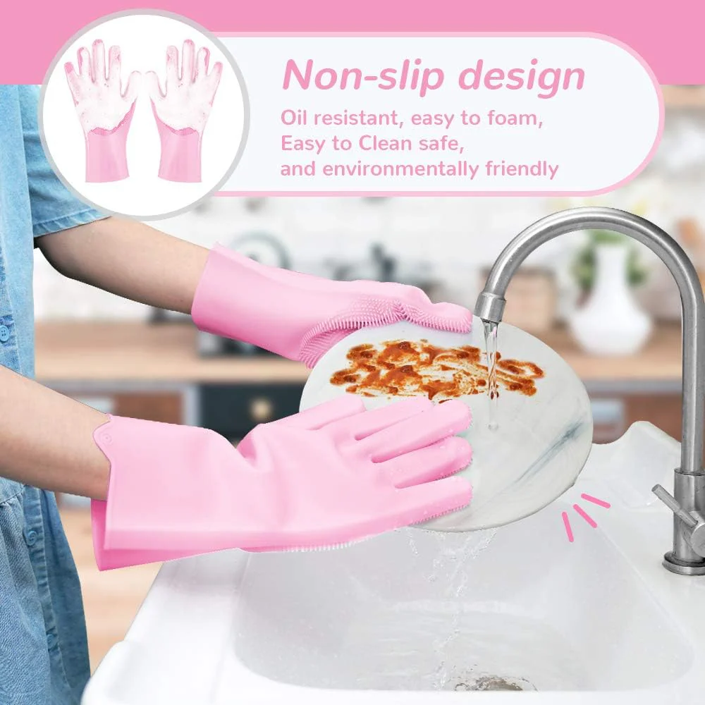 0714 Reusable Silicone Cleaning Brush Scrubber Gloves (Multicolor) - Image 7