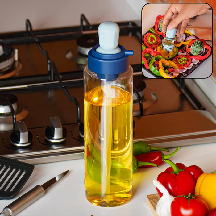 10138 2 in 1 Transparent oilar dispenser with Silicone Oil Dropper Nozzle (1 Pc / With Brush / 1 Ltr.) - Image 2
