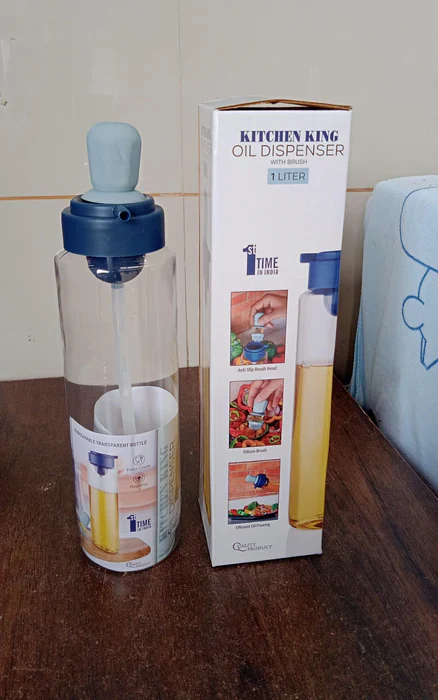 10138 2 in 1 Transparent oilar dispenser with Silicone Oil Dropper Nozzle (1 Pc / With Brush / 1 Ltr.) - Image 7