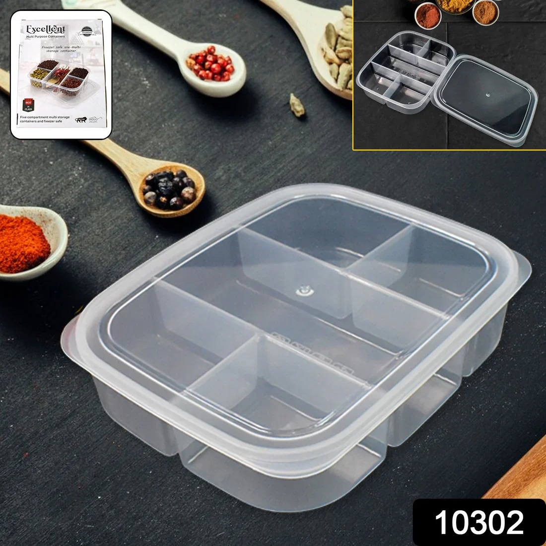 10302 Plastic 5- Compartment Excellent container Reusable Lunch Box (1 Pc) - Image 2