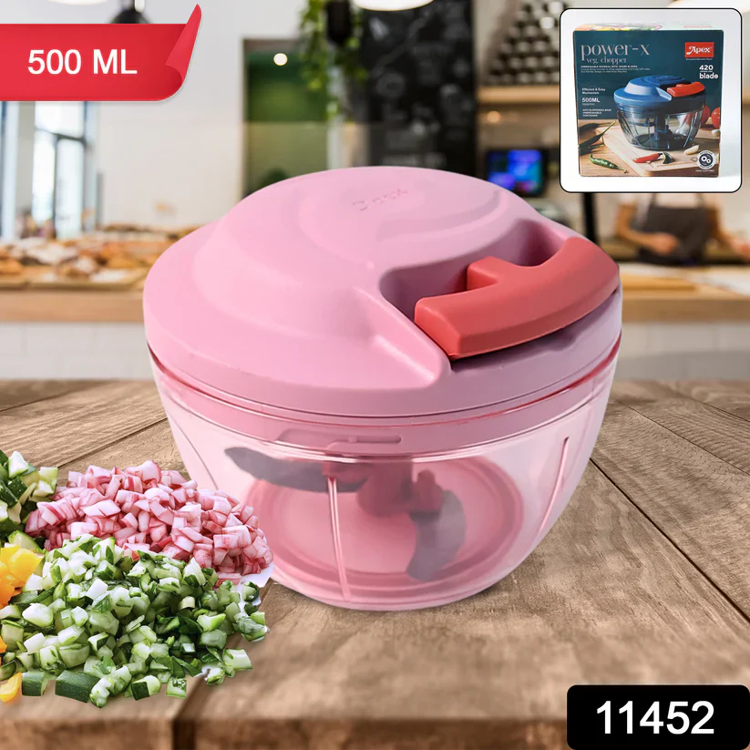 11452 Apex Power-X Triple Stainless Steel Blades and Hand-Pull Vegetable Chopper (500Ml) - Image 2