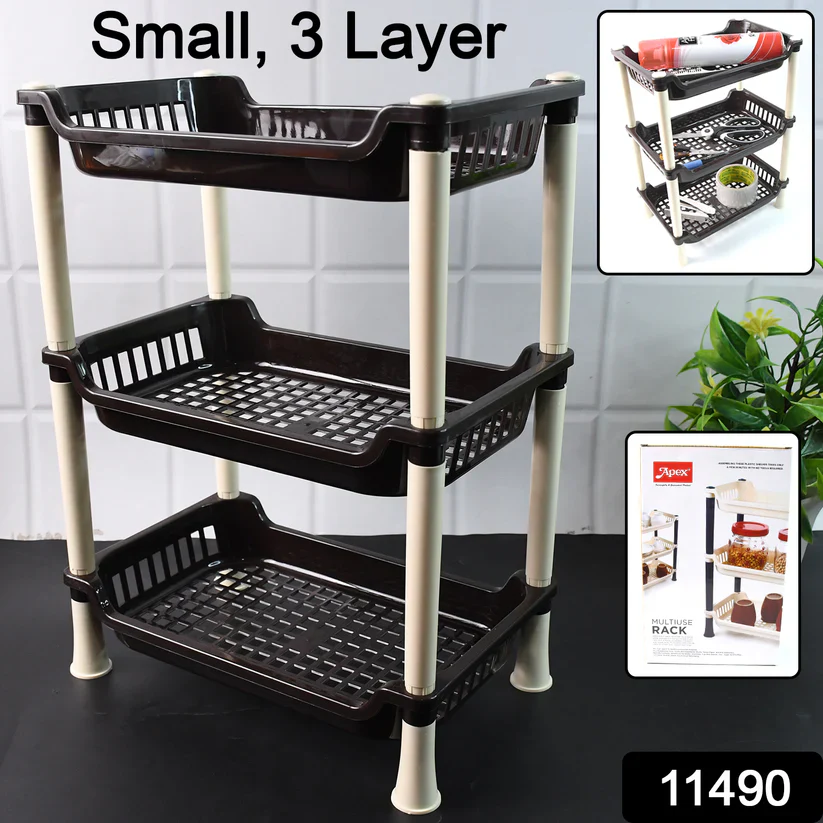 11490 Apex Small Multiuse Plastic Storage Rack Organizer 3-Tier - Image 2