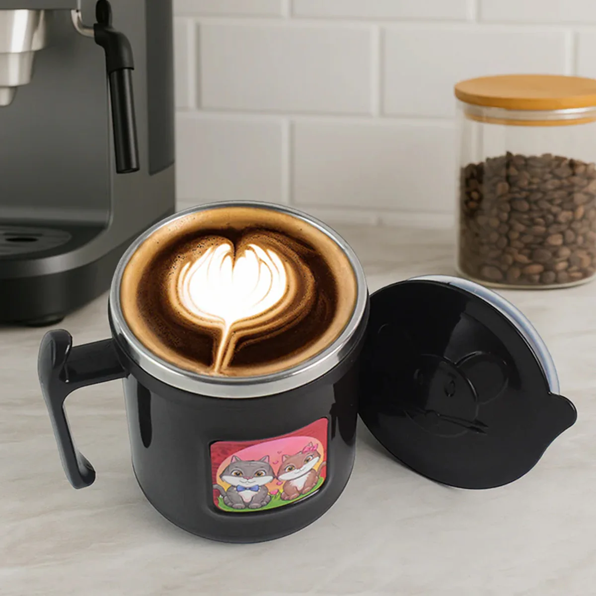 11521 1 Pc Apex Cat Mug – 250 ml Stainless Steel Insulated Inner with Cute Cat Print - Image 3