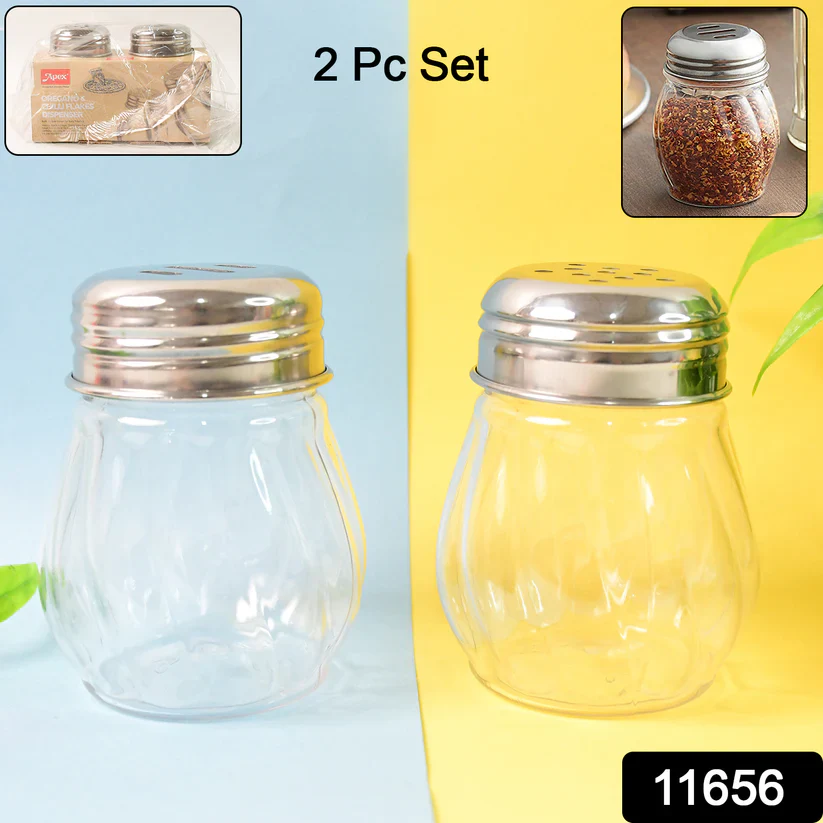 11656 Apex Oregano & Chilli Flakes Dispenser Set – 2 Pcs Plastic Spice Shaker with Stainless Steel Lid - Image 2