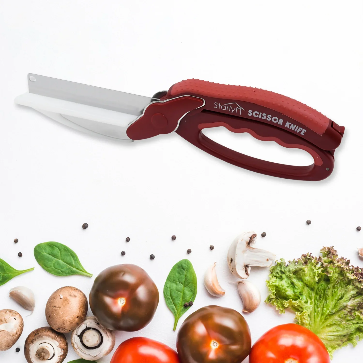 12019 2 in 1 Kitchen Knife Scissor with Spring Locking Hinge and Chopping Board (1 Pc / With Card Packing) - Image 5