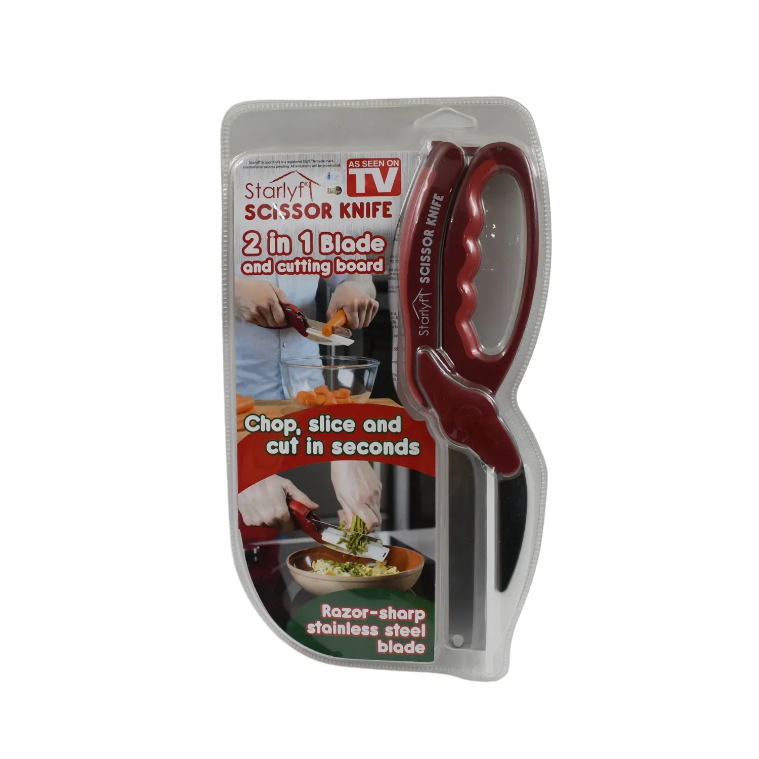 12019 2 in 1 Kitchen Knife Scissor with Spring Locking Hinge and Chopping Board (1 Pc / With Card Packing) - Image 6