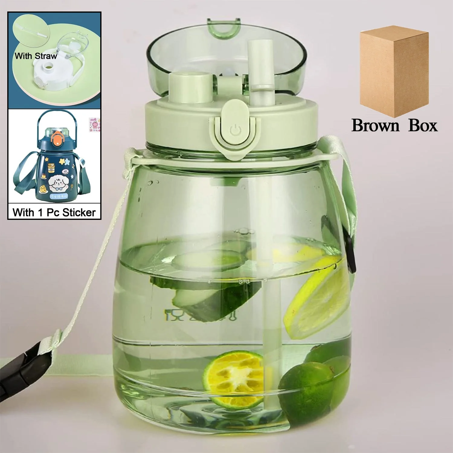 TM0271 Insulated Water Bottle Portable Water Bottle With Strap, Sticker and Straw Cute Outdoor Sports Bottle For Water Travel Drinkware Jug Travel Water Bottle large Capacity Water Jug, Gym / Kid / Outdoor Sport / Campus, Fashionable (1300 ML Approx)