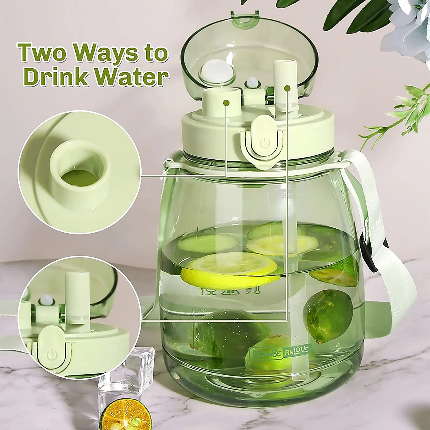 TM0271 Insulated Water Bottle Portable Water Bottle With Strap, Sticker and Straw Cute Outdoor Sports Bottle For Water Travel Drinkware Jug Travel Water Bottle large Capacity Water Jug, Gym / Kid / Outdoor Sport / Campus, Fashionable (1300 ML Approx) - Image 6