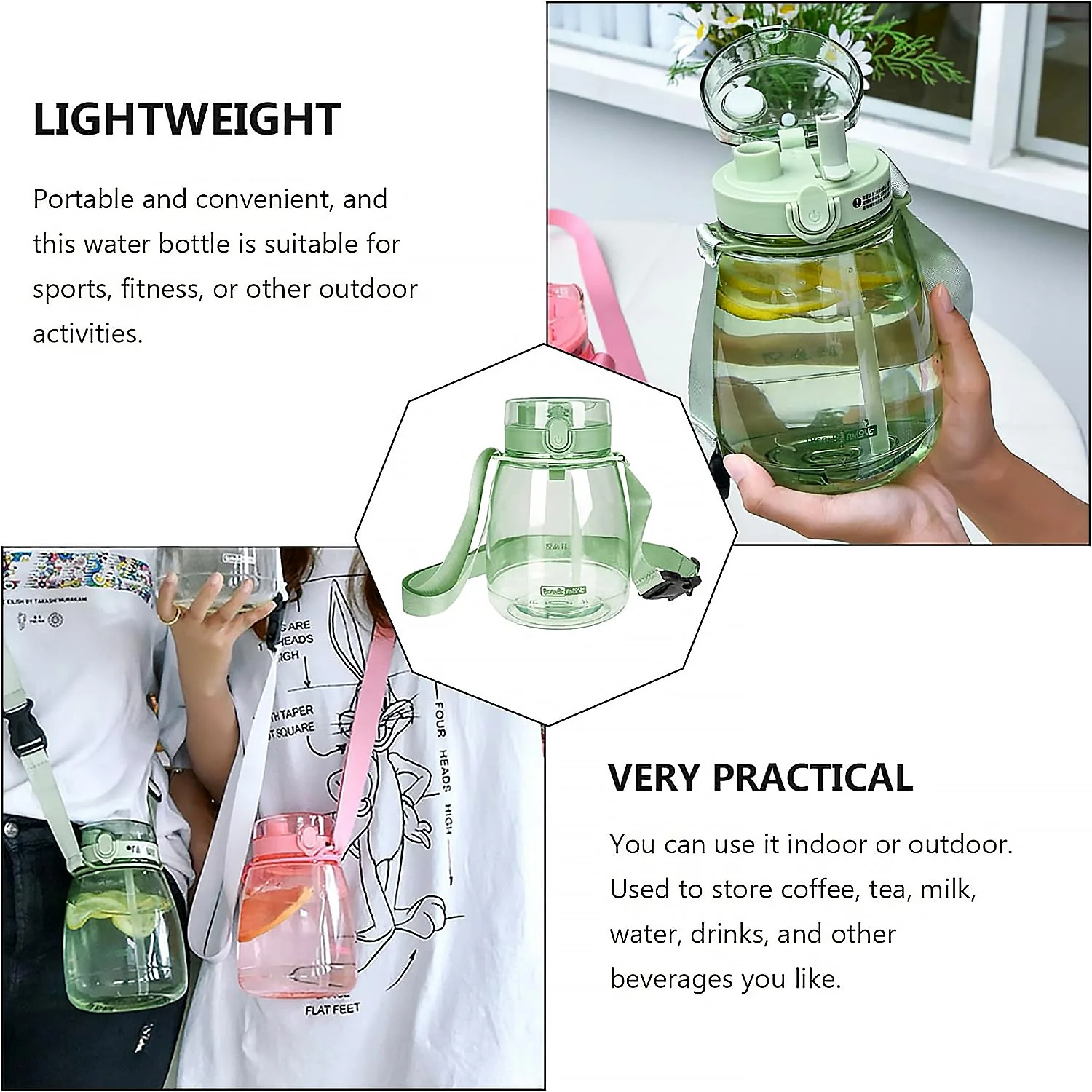 TM0271 Insulated Water Bottle Portable Water Bottle With Strap, Sticker and Straw Cute Outdoor Sports Bottle For Water Travel Drinkware Jug Travel Water Bottle large Capacity Water Jug, Gym / Kid / Outdoor Sport / Campus, Fashionable (1300 ML Approx) - Image 8