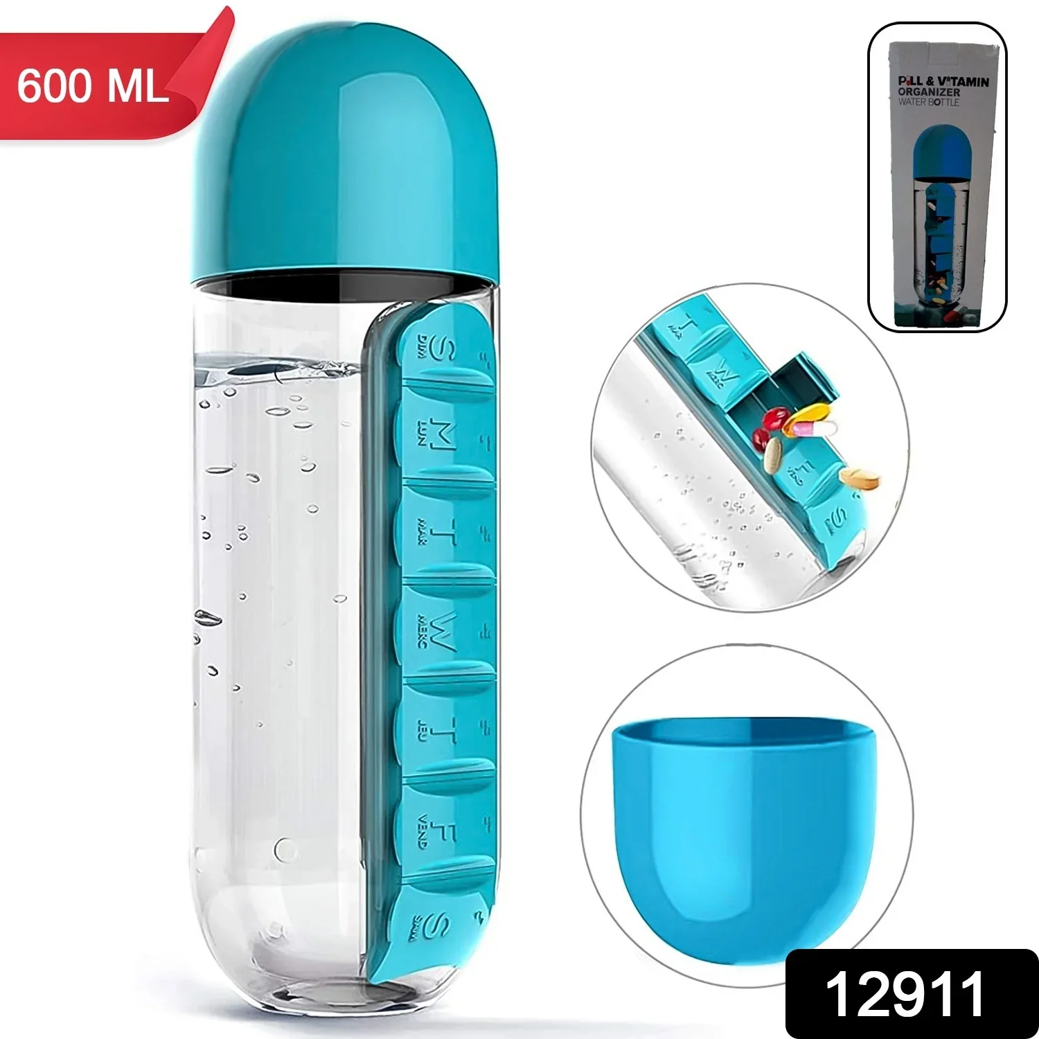 12911 Pill & Vitamin Bottle, Water Bottle Multi Functional Use for Traveling - Image 7