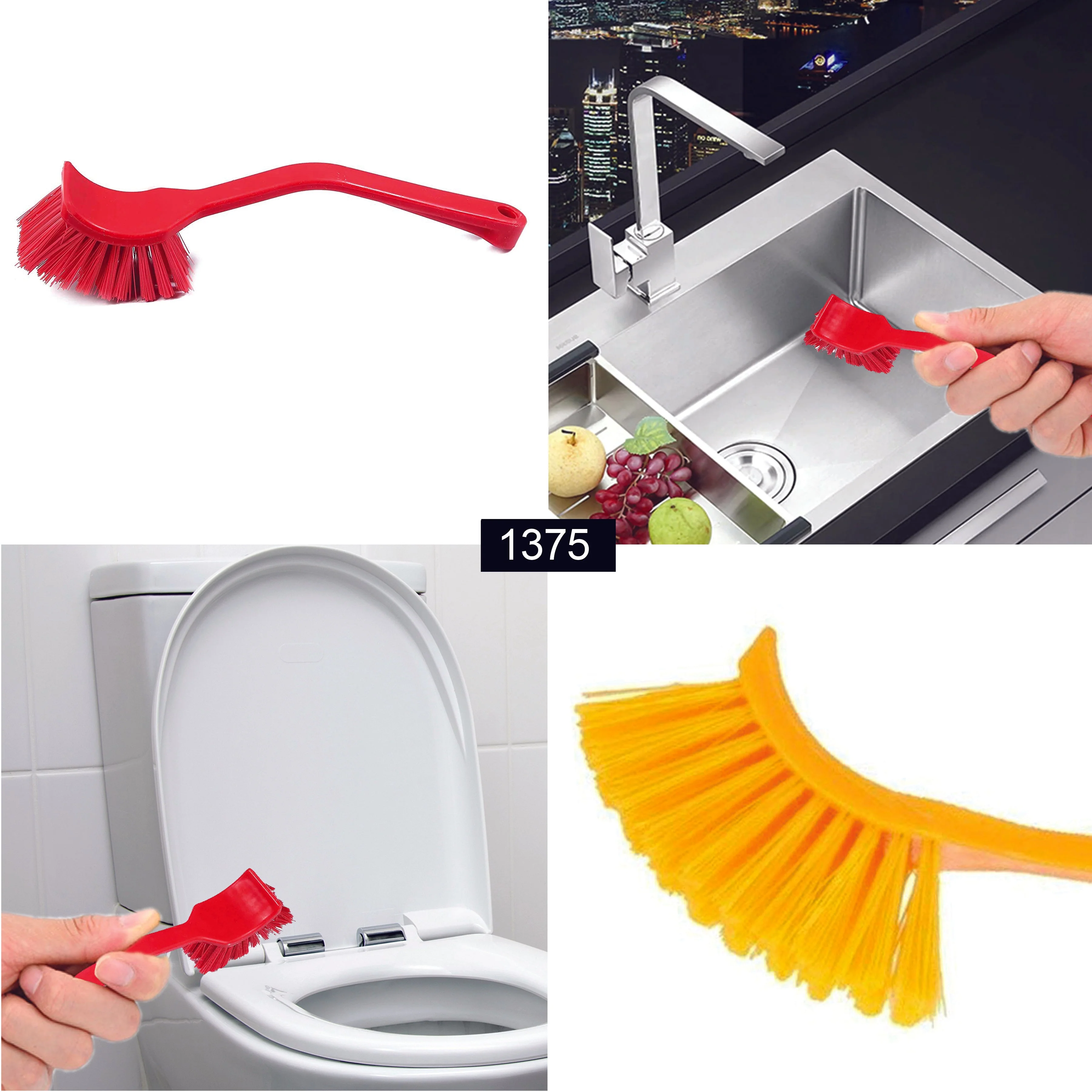 1375 Plastic Wash Basin/Toilet Seat Cleaning Brush (Multicolour) - Image 2