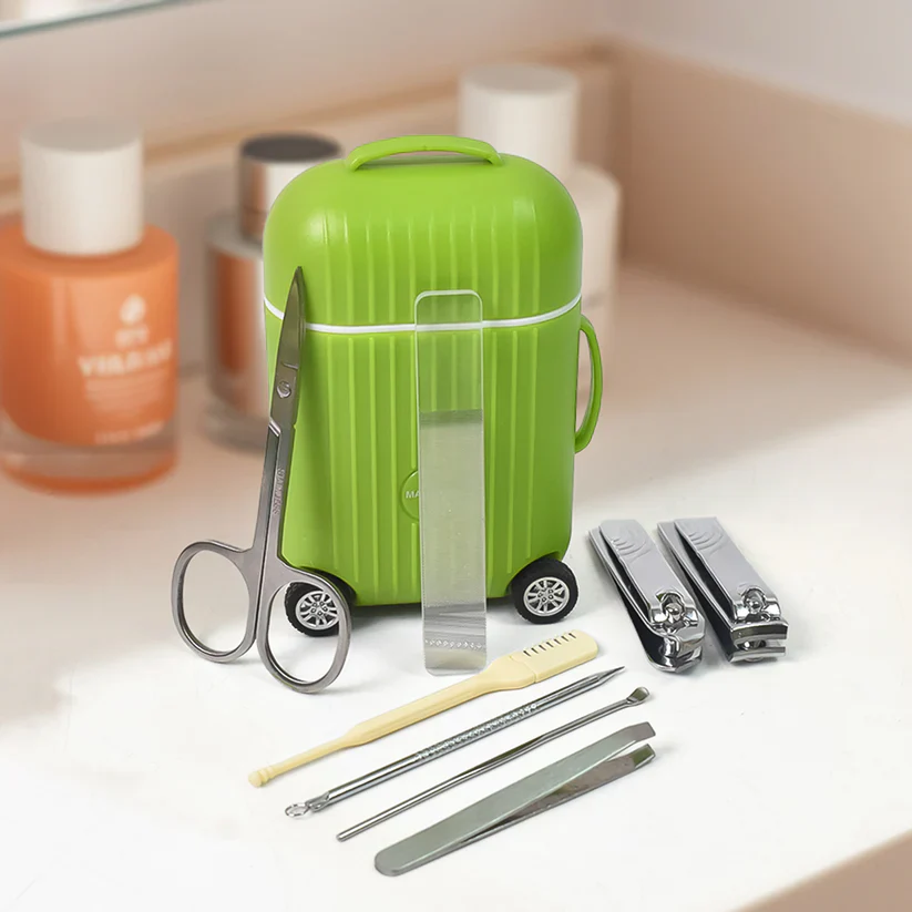 13572 Manicure Kit, Pedicure tools for feet, Nail Clipper (8 Pcs Set / With Mini 4 Wheel Suitcase Trolley)