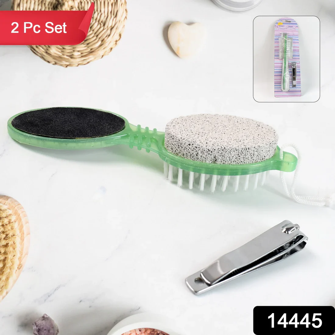 14445 5 In 1 Pedicure Tool Pedicure Brush For Feet Foot Scrubber Foot File With Nail Cutter - Image 6