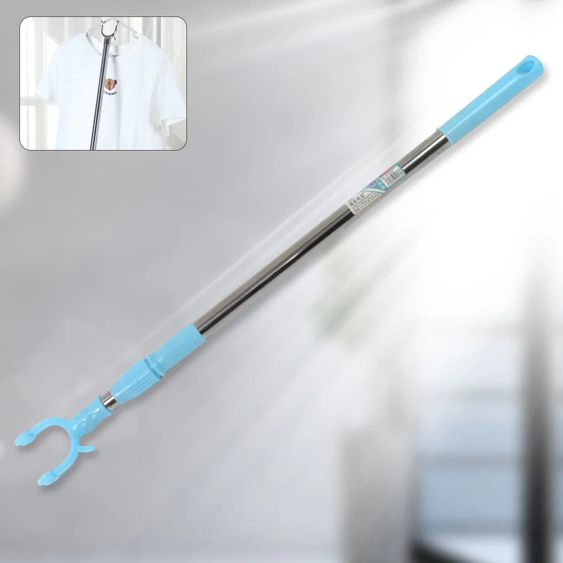15091 Stainless Steel Telescopic Pole Clothes Hooks Hanger (1 Pc / 1 Mtr.) - Image 2