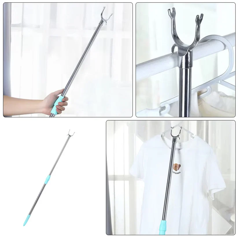 15091 Stainless Steel Telescopic Pole Clothes Hooks Hanger (1 Pc / 1 Mtr.) - Image 4