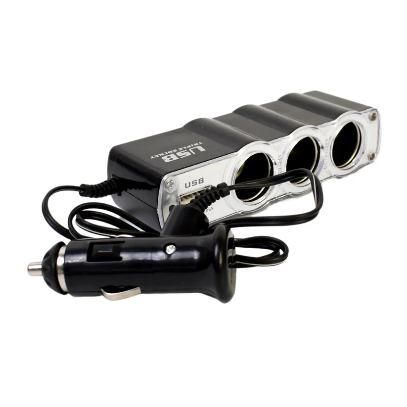 15104 Triple 3 Way Car 12v Lighter Socket Splitter USB Charger Power Adapter - Image 4