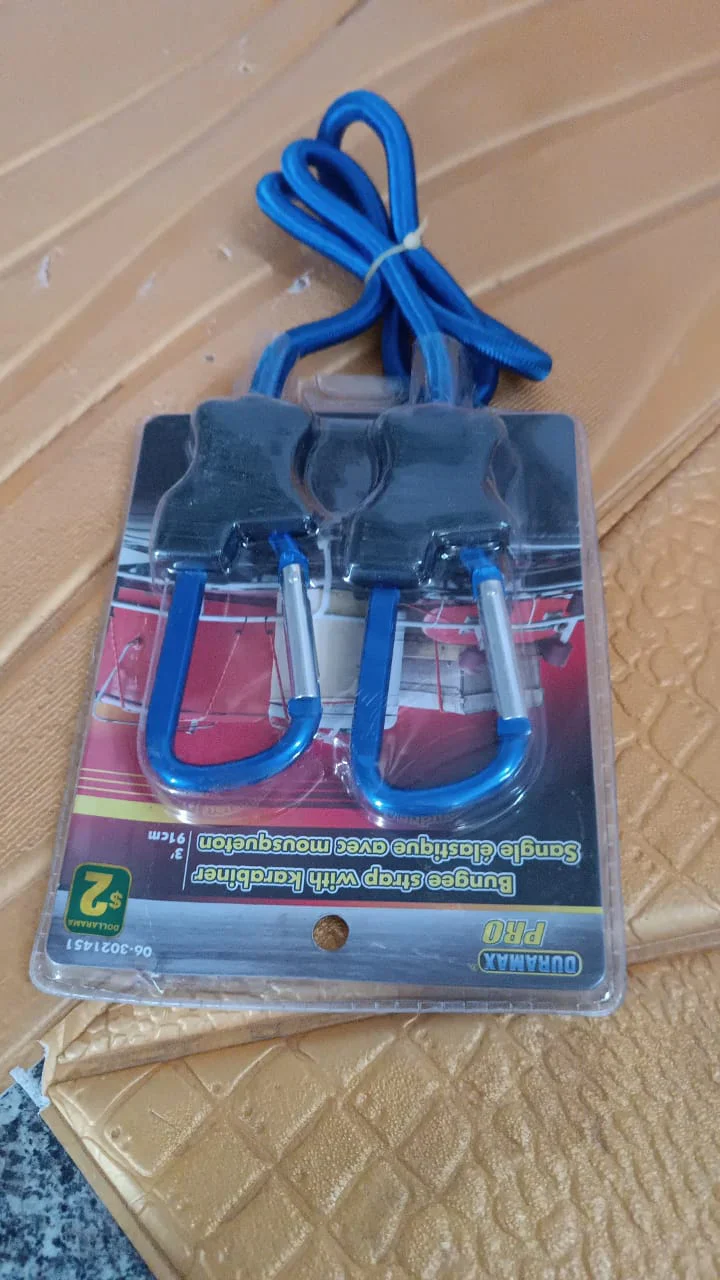 15264 Carabiner Bungee Cords with Hook Tie Downs Luggage Strap Carrying Bag Secure (1 Pc / Mix Color) - Image 7
