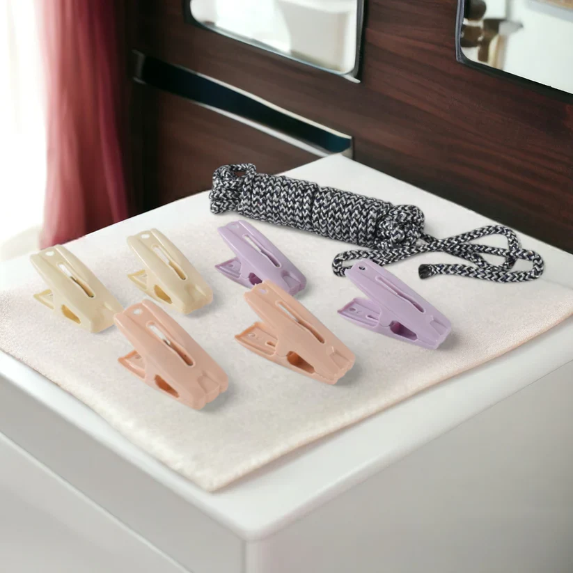 15300 Cloth Drying Rope with Clips – Convenient and Durable Hanging Solution (7 Pc Set) - Image 3