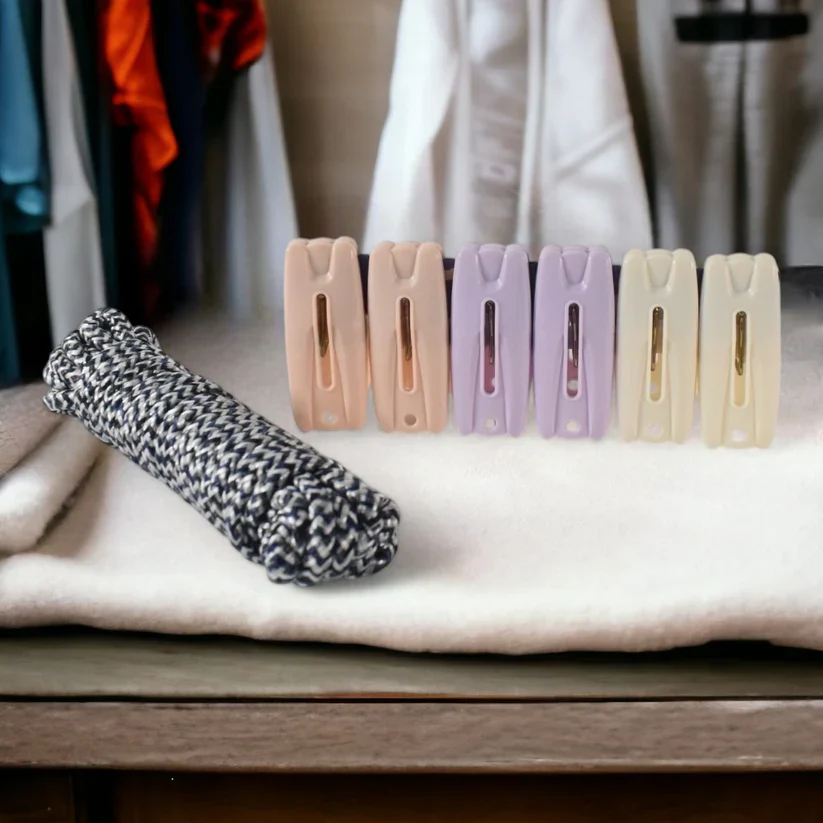 15300 Cloth Drying Rope with Clips – Convenient and Durable Hanging Solution (7 Pc Set) - Image 4
