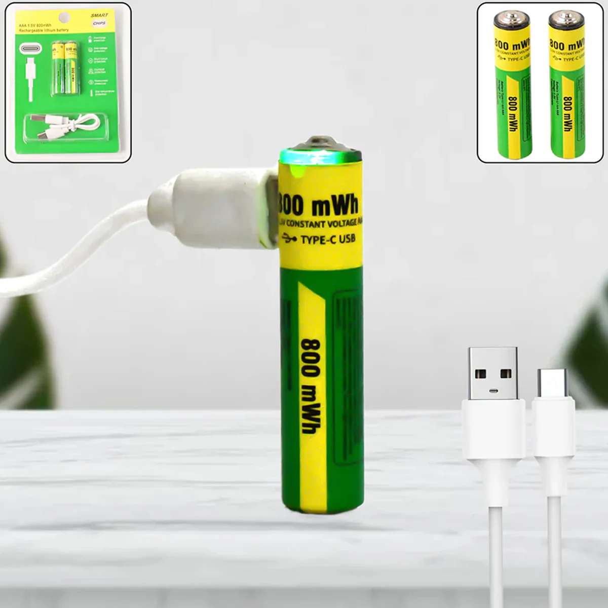 TM0269 AAA Rechargeable 800 mWh Batteries With Recharging Cable (2 Pc Set)