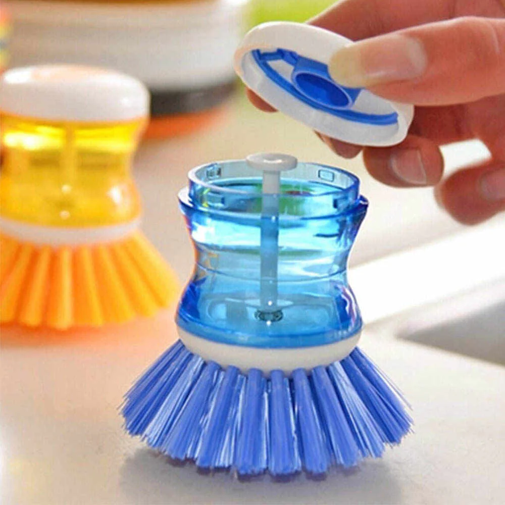 0159 Plastic Wash Basin Brush Cleaner with Liquid Soap Dispenser (Multicolour) - Image 3