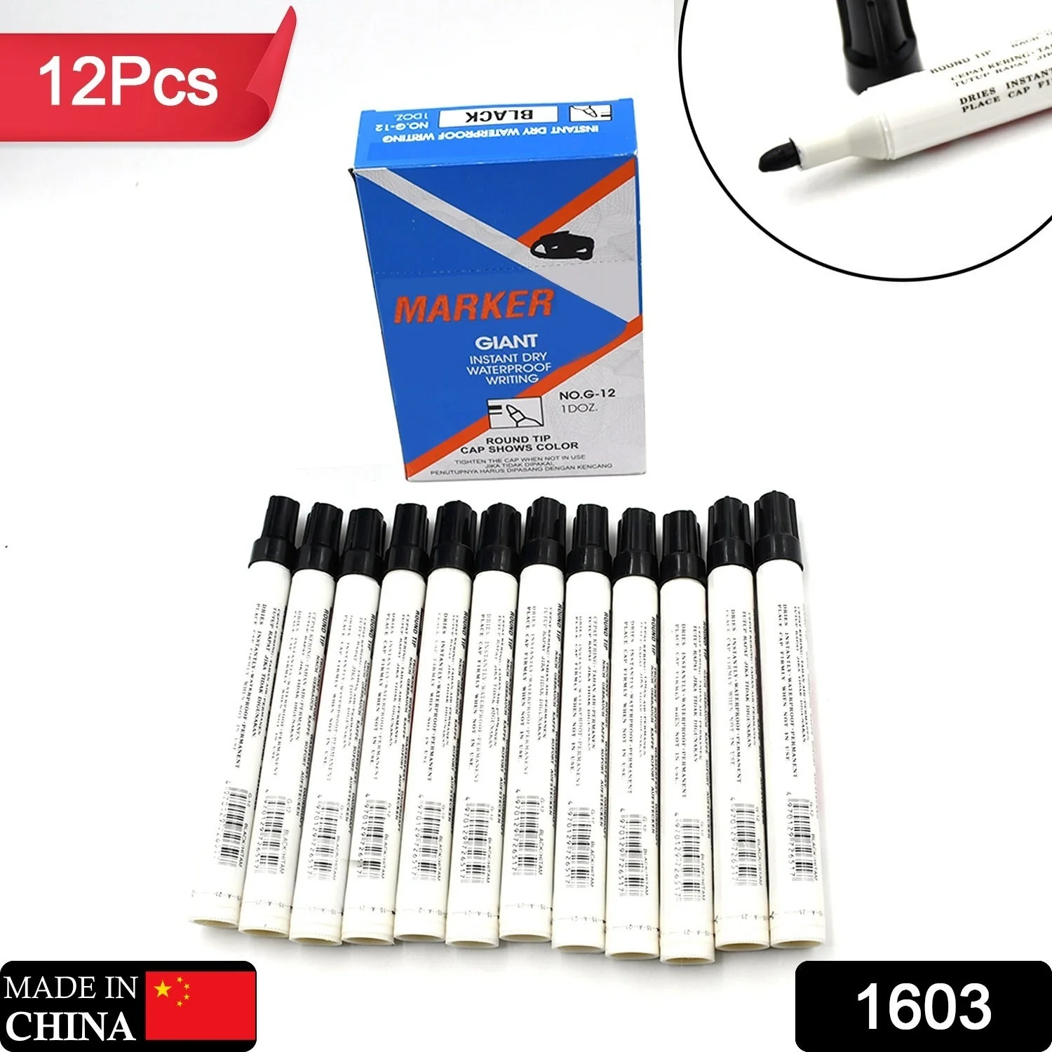 1603 Black Permanent Marker Leak Proof Marker Craft Works Pack Of 12Pcs - Image 2