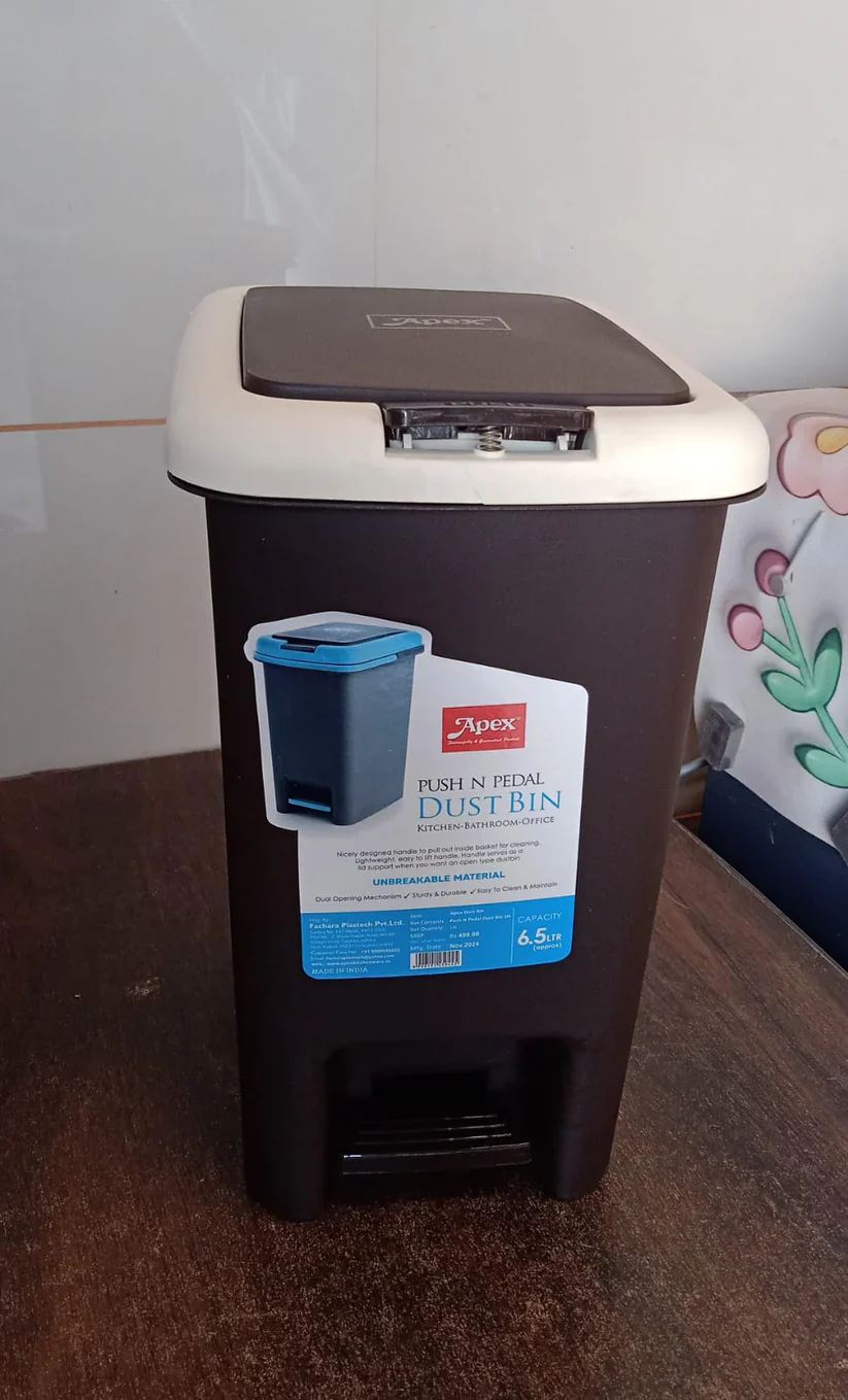 1668 Apex Plastic Push N Pedal Dust Bin | Hands-Free Operation, Compact Design 6.5 Liters (1 Pc / Mix Color) - Image 8