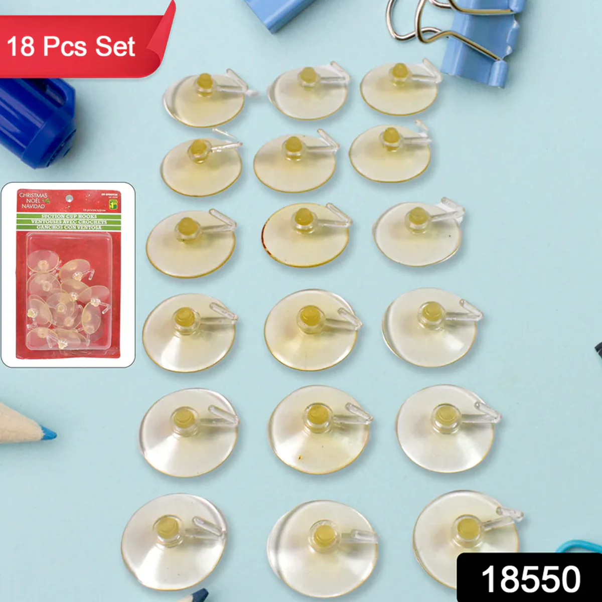 18550 Transparent Rubber Vacuum Sucker, Suction Cup Hooks (18 Pcs Set) - Image 2