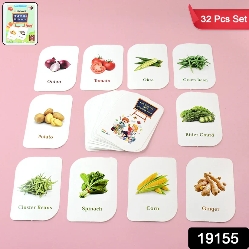 19155 Kidkraft 32-Piece Educational Vegetable Flash Cards Set - Image 2
