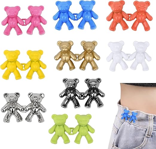 AM3230 Cute Bear Metal Jean Buttons Pins Waist Tightener Clips for Loose Jeans, No-Sew Adjustable Waistband Buckle for Pants, Detachable Bear Design for Women and Skirts Set of 2 - Image 4
