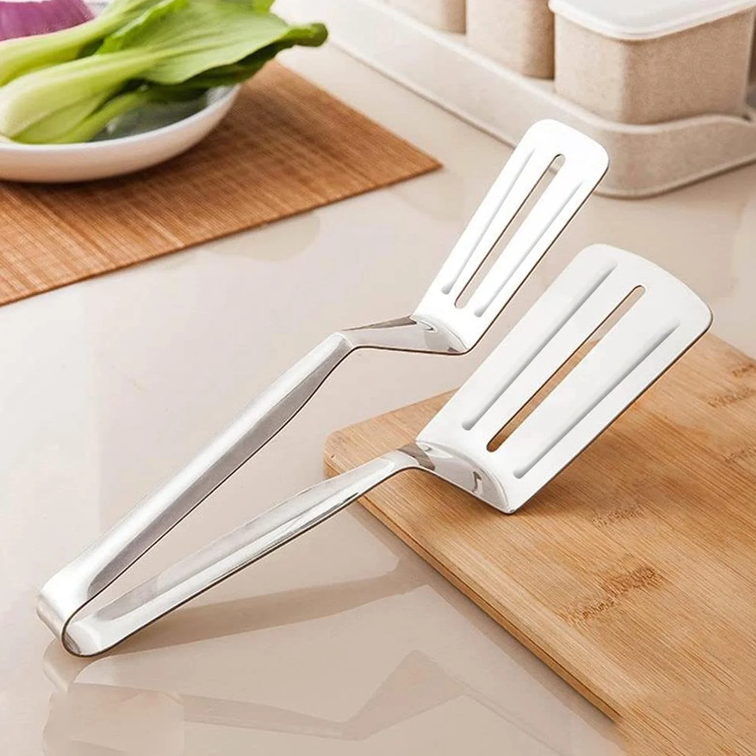 2918 Multifunction Cooking Serving Turner Frying Food Tong. Stainless Steel Steak Clip Clamp BBQ Kitchen Tong. - Image 10