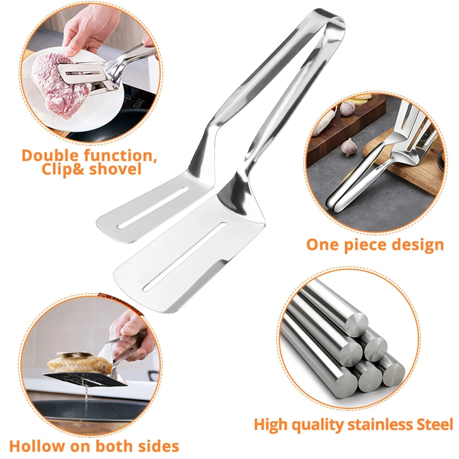 2918 Multifunction Cooking Serving Turner Frying Food Tong. Stainless Steel Steak Clip Clamp BBQ Kitchen Tong. - Image 11