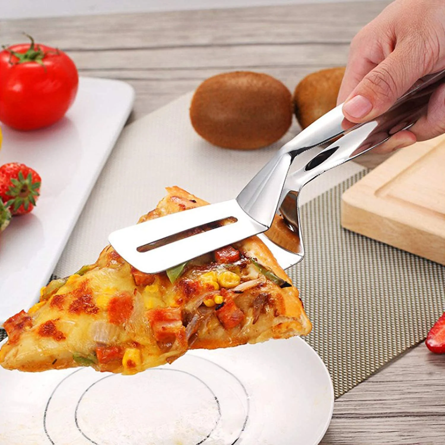 2918 Multifunction Cooking Serving Turner Frying Food Tong. Stainless Steel Steak Clip Clamp BBQ Kitchen Tong. - Image 3