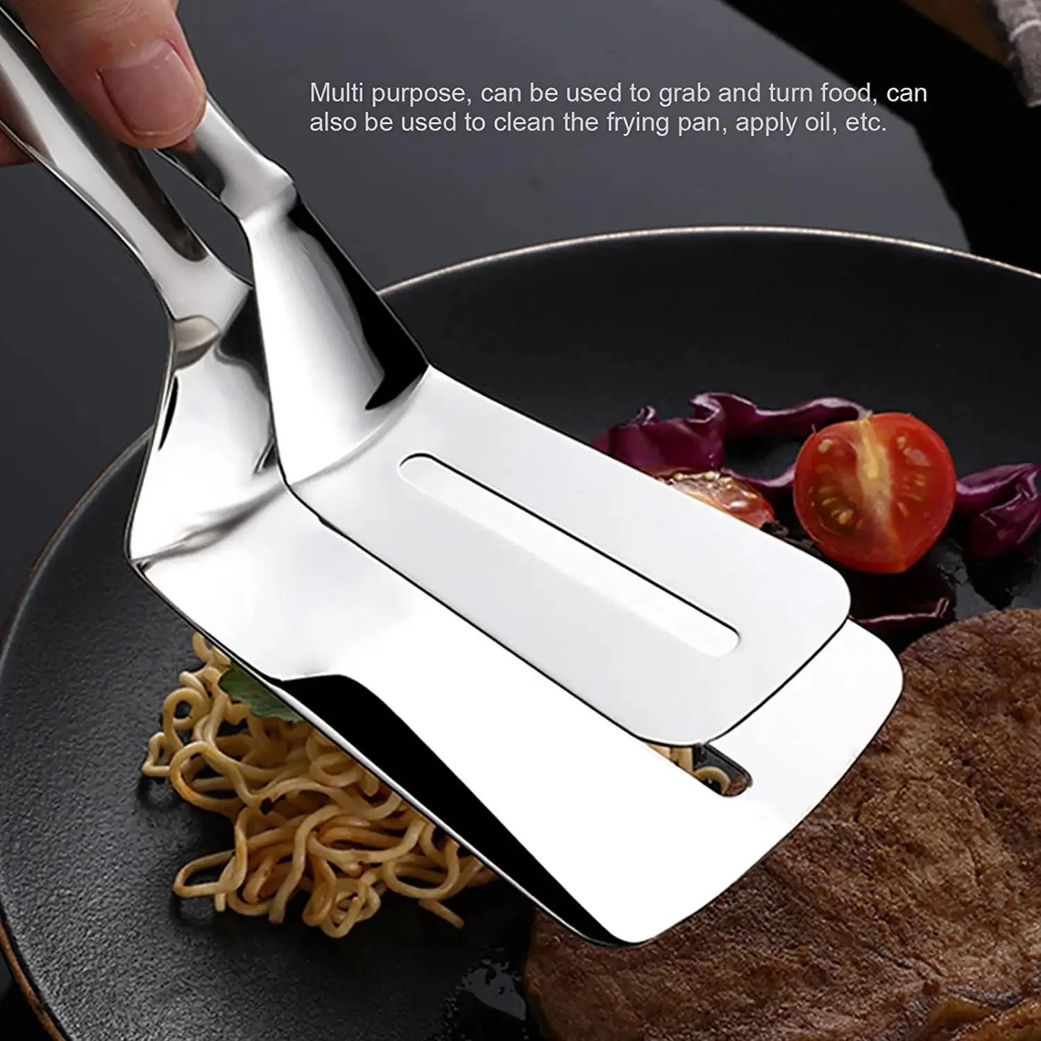 2918 Multifunction Cooking Serving Turner Frying Food Tong. Stainless Steel Steak Clip Clamp BBQ Kitchen Tong. - Image 4