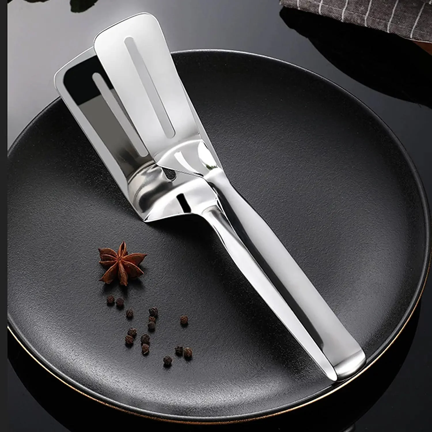 2918 Multifunction Cooking Serving Turner Frying Food Tong. Stainless Steel Steak Clip Clamp BBQ Kitchen Tong. - Image 5