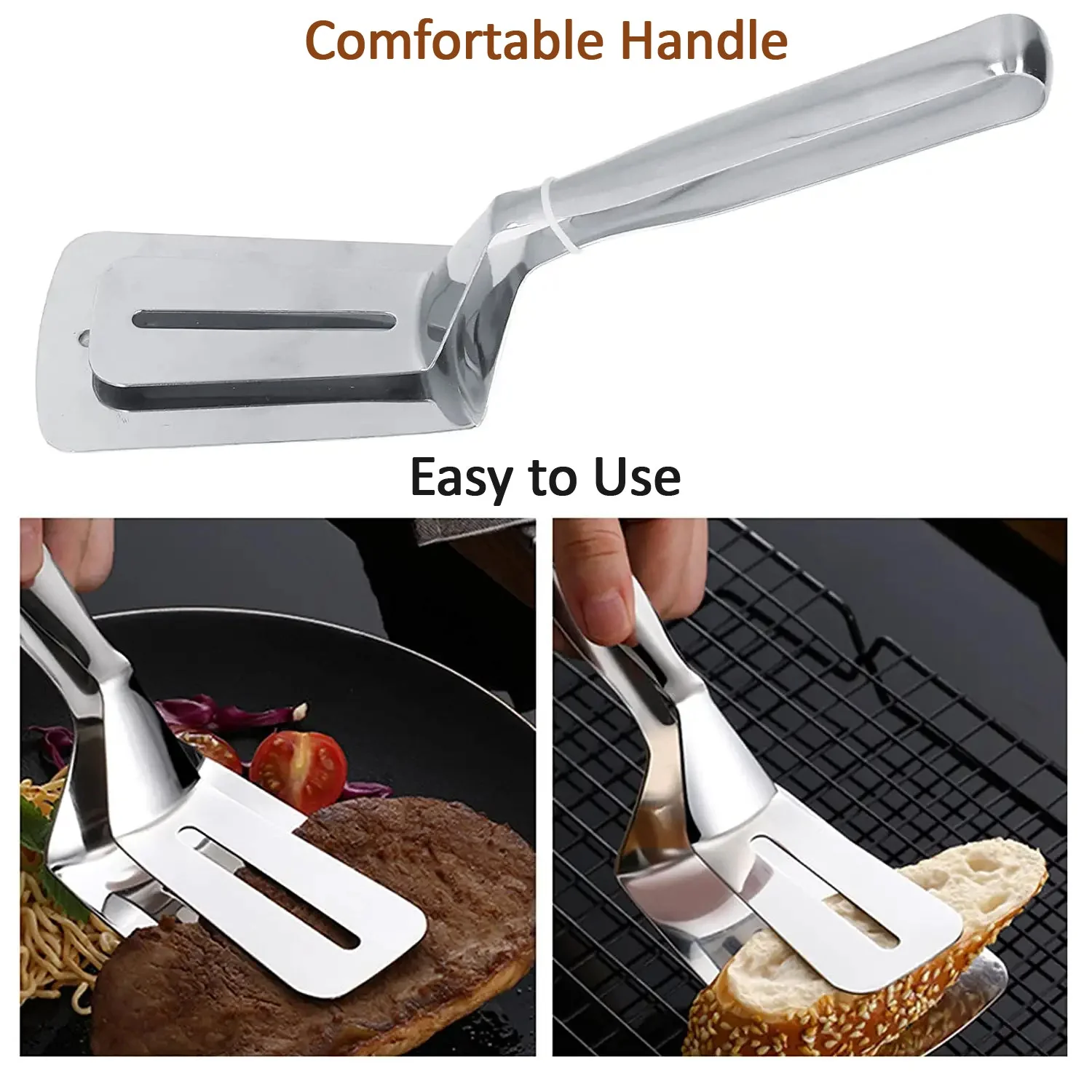 2918 Multifunction Cooking Serving Turner Frying Food Tong. Stainless Steel Steak Clip Clamp BBQ Kitchen Tong. - Image 6