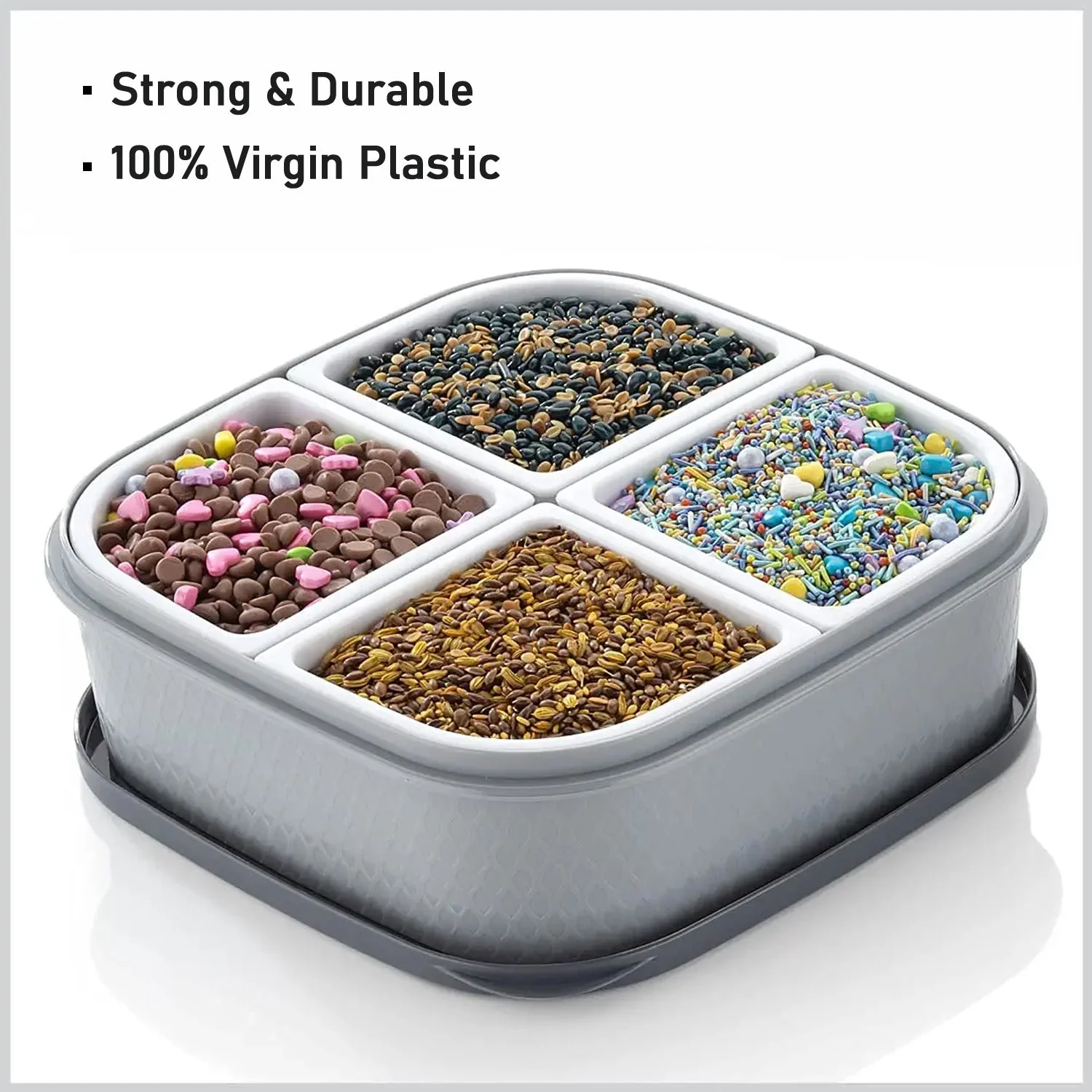 2031H Plastic 4 Sections Multipurpose Dry Fruit/ Chocolates/Mouth Freshener/Sweet Box Set | Serving Tray. - Image 2