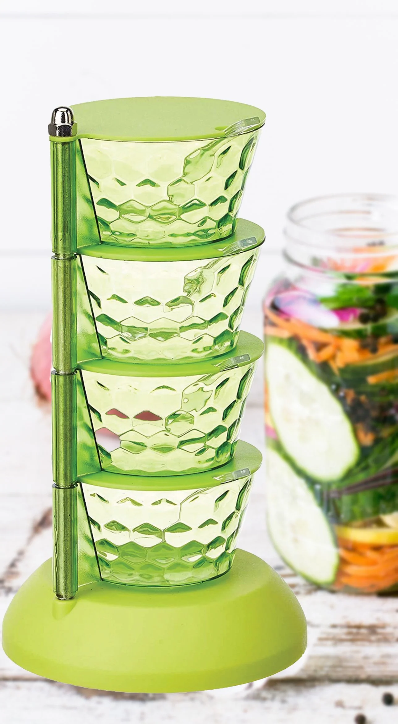 2141 4 in 1 Multipurpose 360 Degree Rotating Pickle Rack Container for Kitchen - Image 4