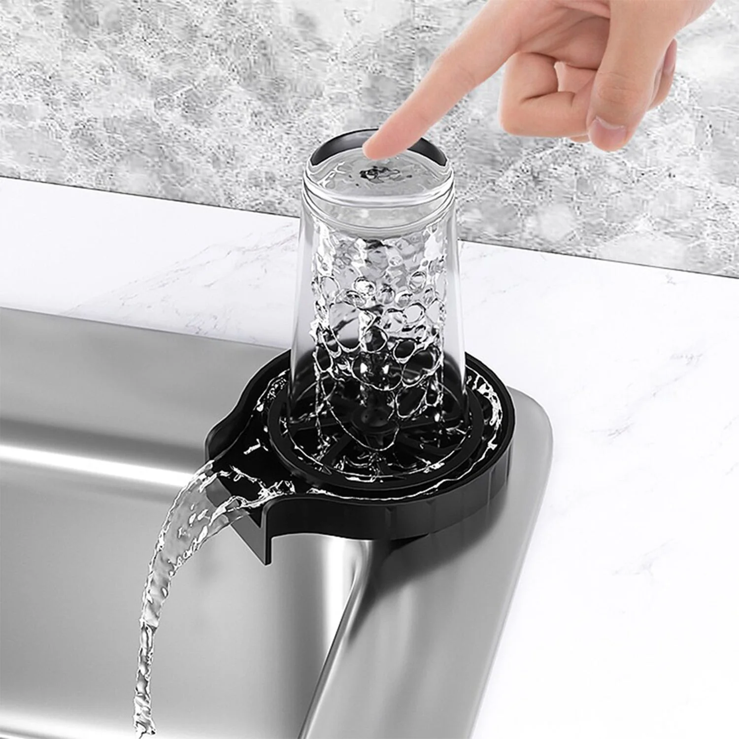 2232 Automatic Glass Rinser for Kitchen Sink, Black Kitchen Sink Cleaning Spray Bar Glass Washer - Image 5